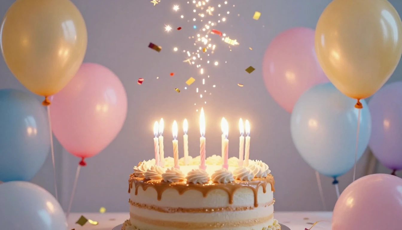 A bright and festive birthday celebration concept. A large, ...