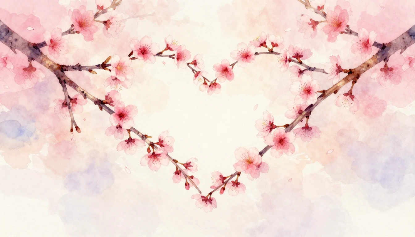 A delicate watercolor painting of two intertwined cherry blo...