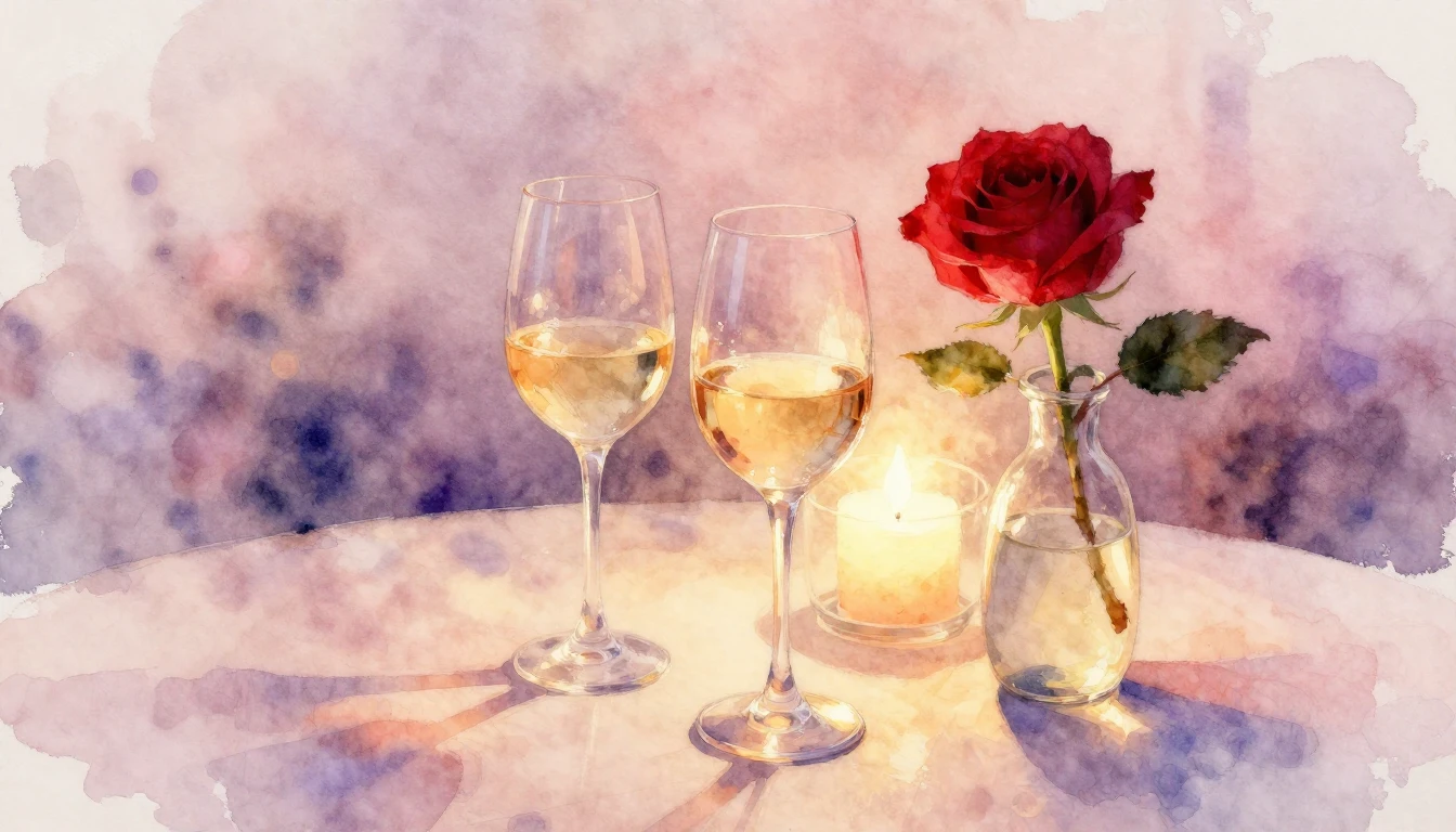 A beautiful watercolor painting of a cozy, romantic setting....