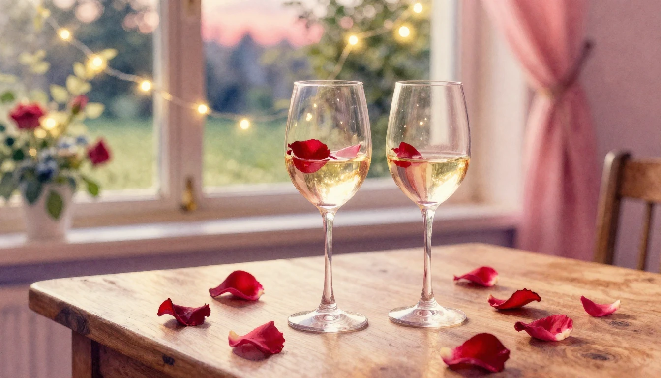 A delicate watercolor painting of two elegant wine glasses s...