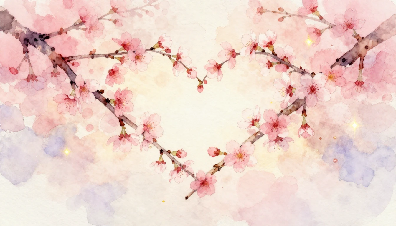 A delicate watercolor painting of two intertwined cherry blo...