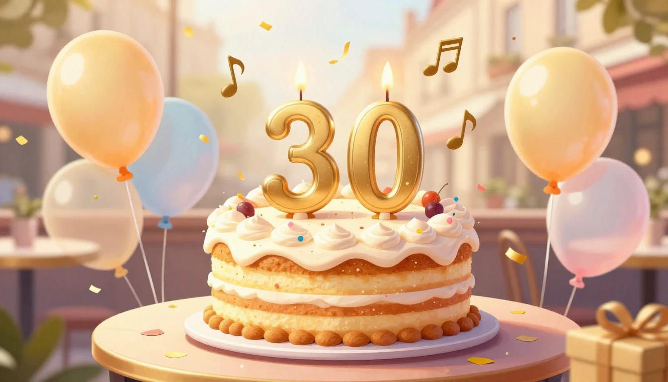 A festive and colorful illustration celebrating a 30th birth...