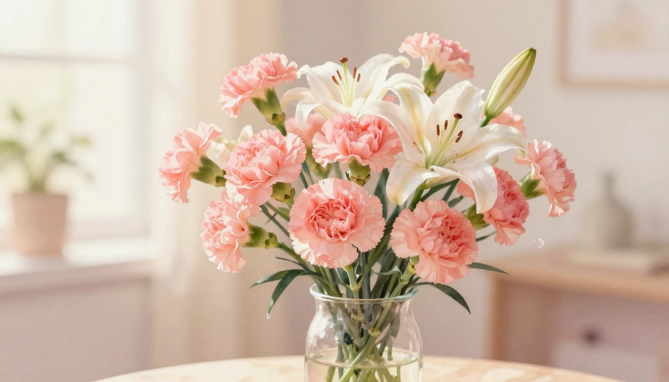 A soft watercolor painting depicting a beautiful bouquet of ...