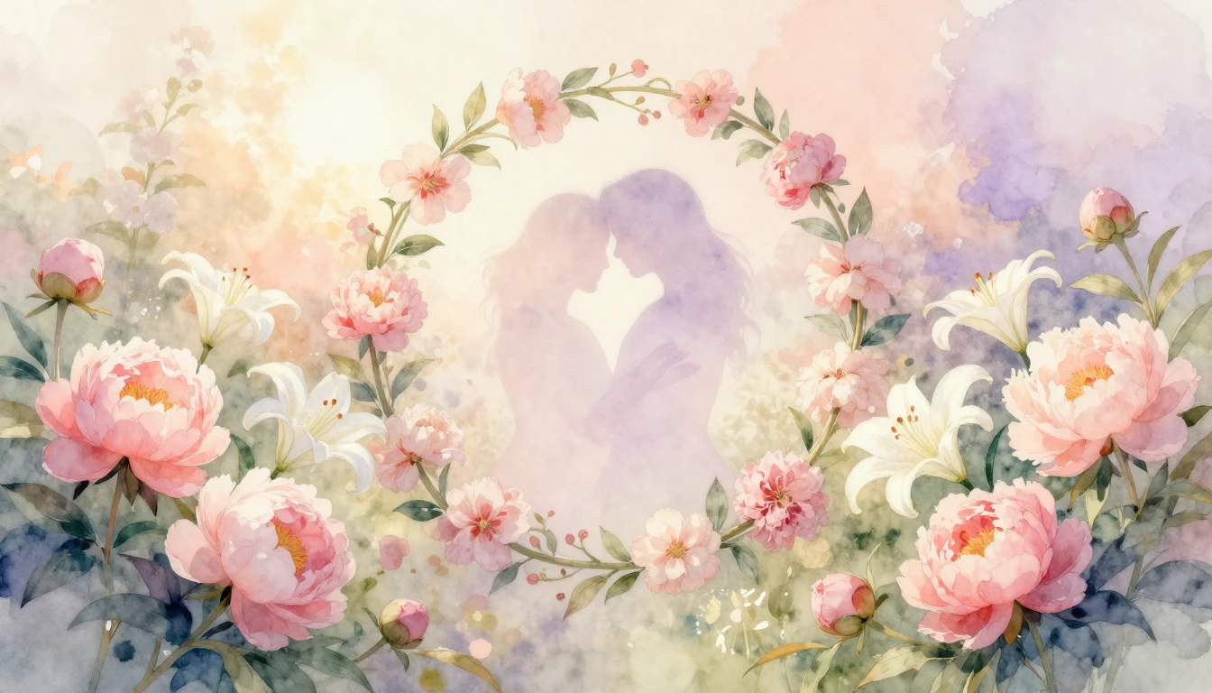 A soft and ethereal watercolor painting depicting a blooming...