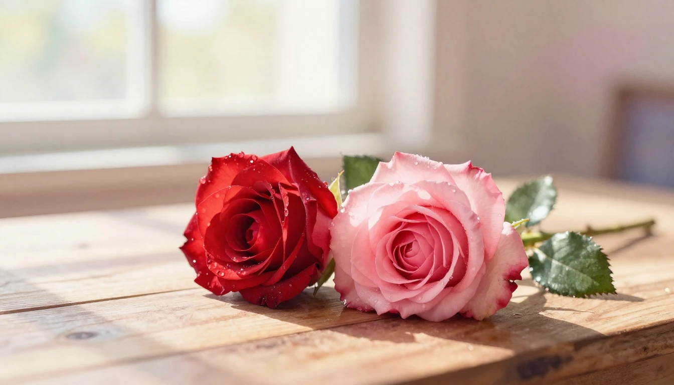 A delicate watercolor painting of two intertwined red and pi...