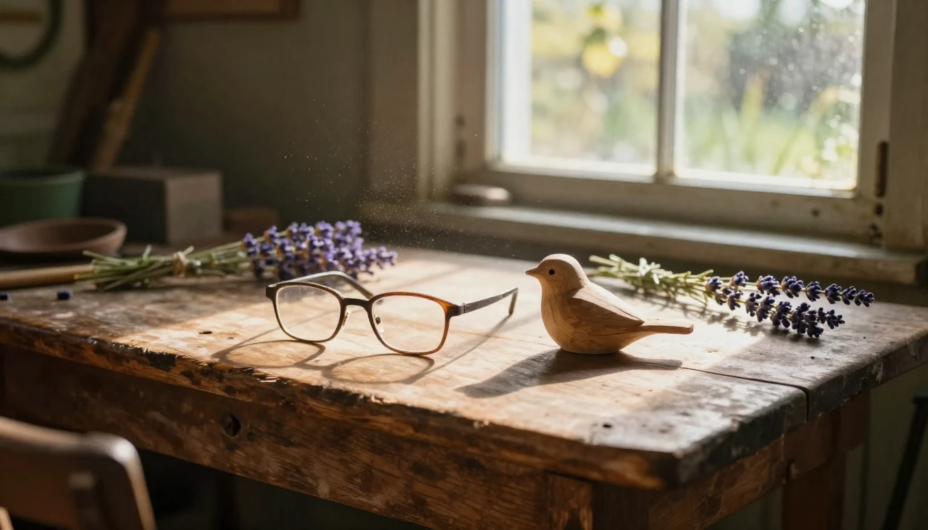 A heartwarming scene depicting a weathered wooden workbench ...
