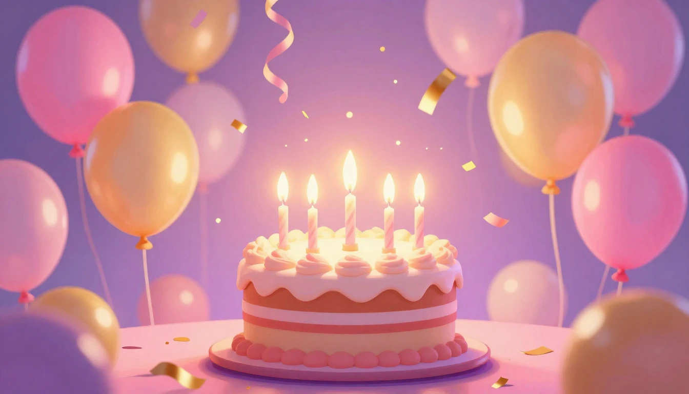 A vibrant and colorful party scene celebrating a birthday, d...