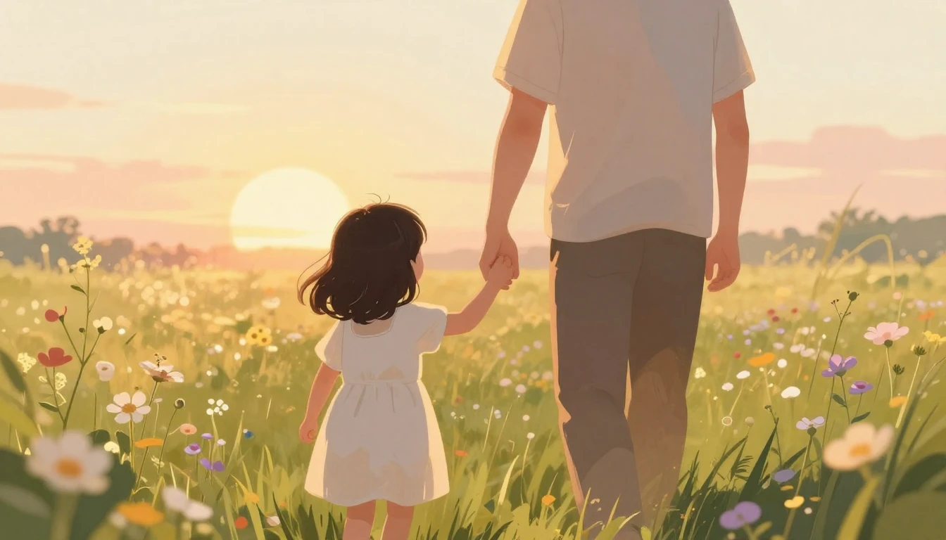 A heartwarming and tender illustration of a parent holding a...