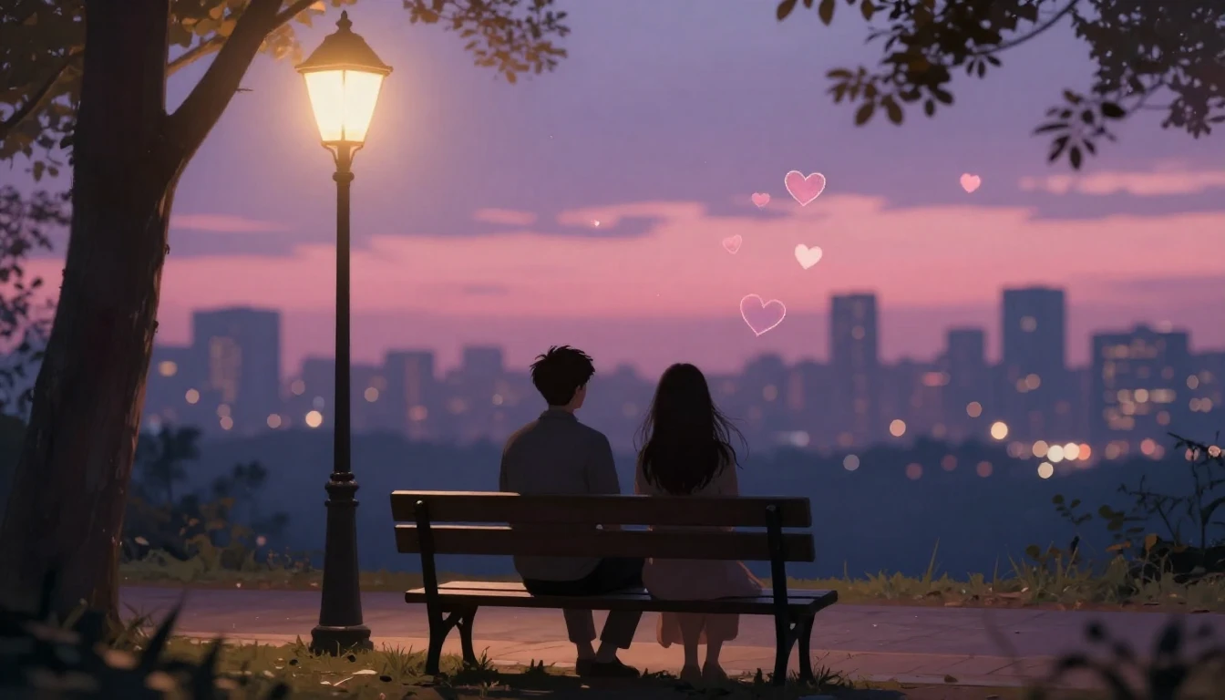 A romantic and intimate scene featuring two silhouettes sitt...