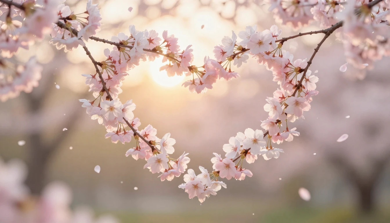 A delicate and ethereal scene featuring two intertwined cher...