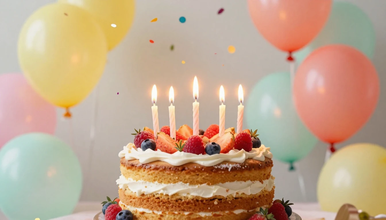 A whimsical and joyful birthday composition focusing on cele...