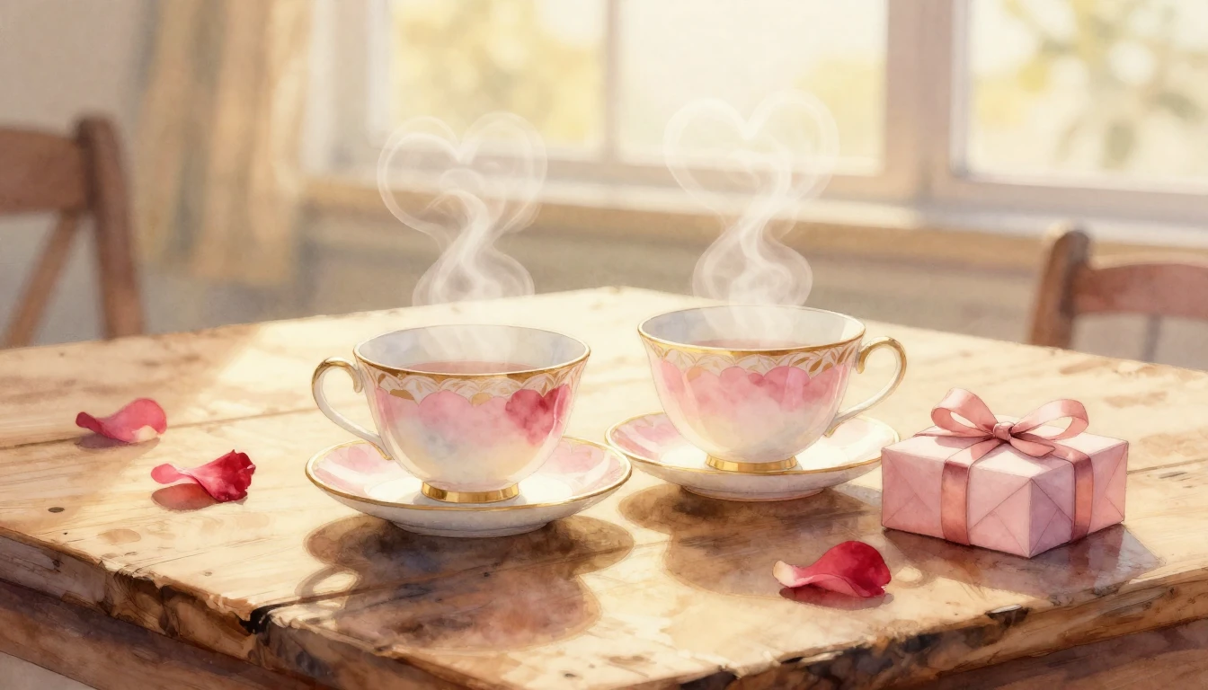 A beautiful watercolor painting of two delicate porcelain cu...