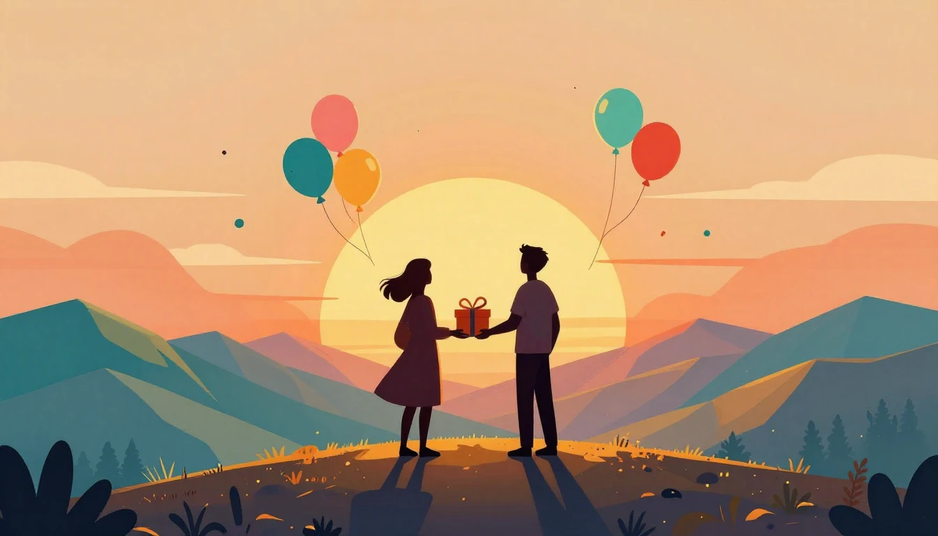 A warm and festive illustration celebrating friendship and a...