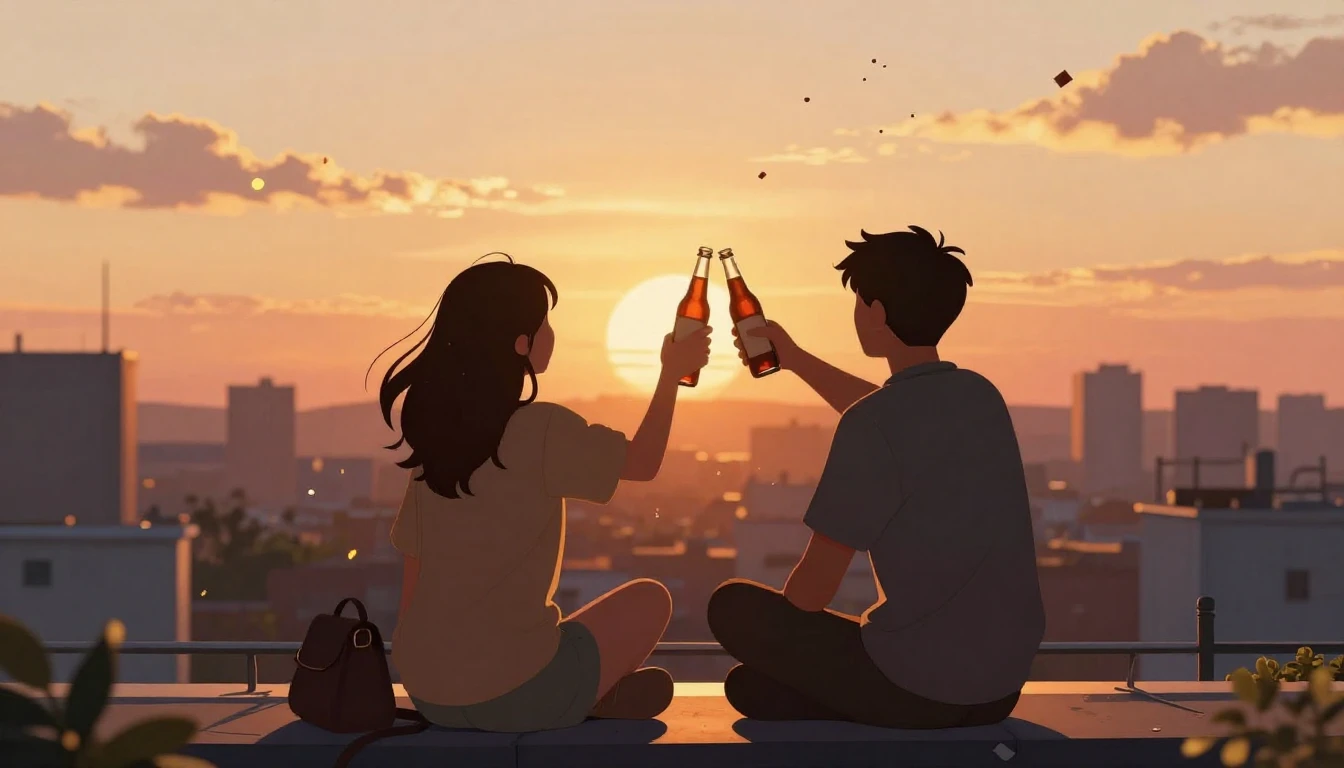 A vibrant and heartwarming illustration of two friends sitti...