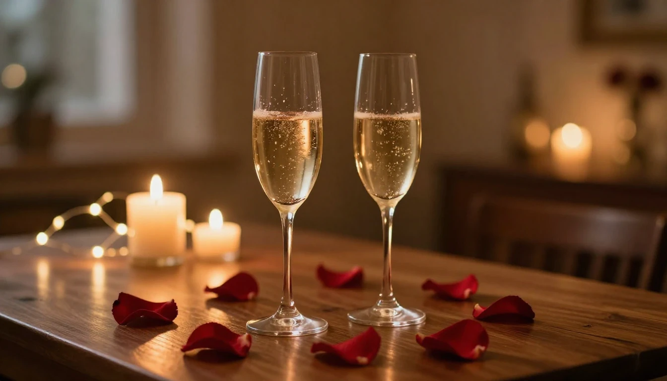 A romantic and dreamlike scene featuring two elegant glasses...