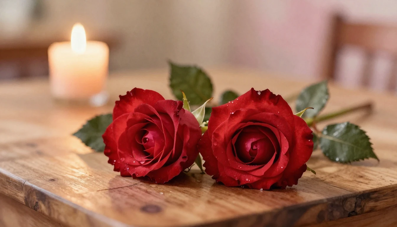 A soft and ethereal watercolor painting of two delicate red ...