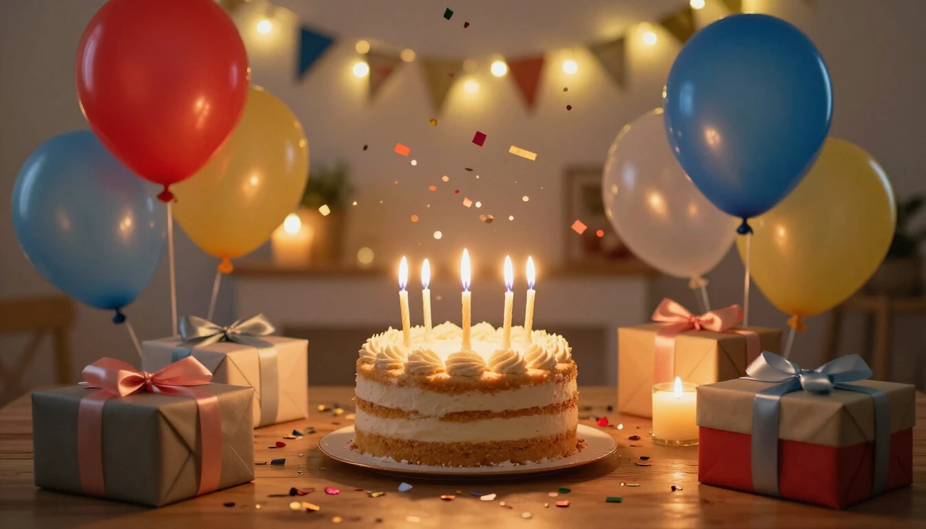 A joyful and vibrant birthday celebration scene. A beautiful...