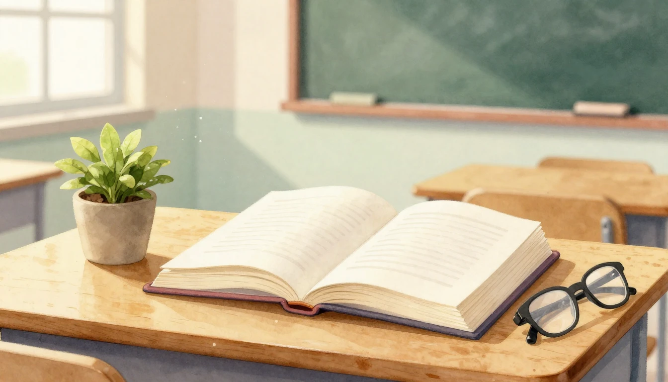 A beautiful watercolor illustration of an open book on a woo...