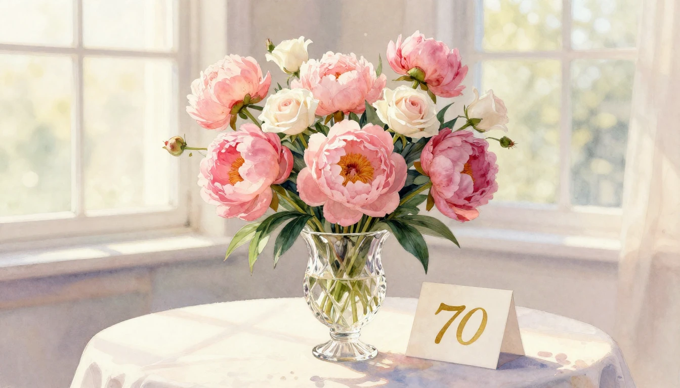 A beautiful, elegant watercolor painting celebrating a 70th ...