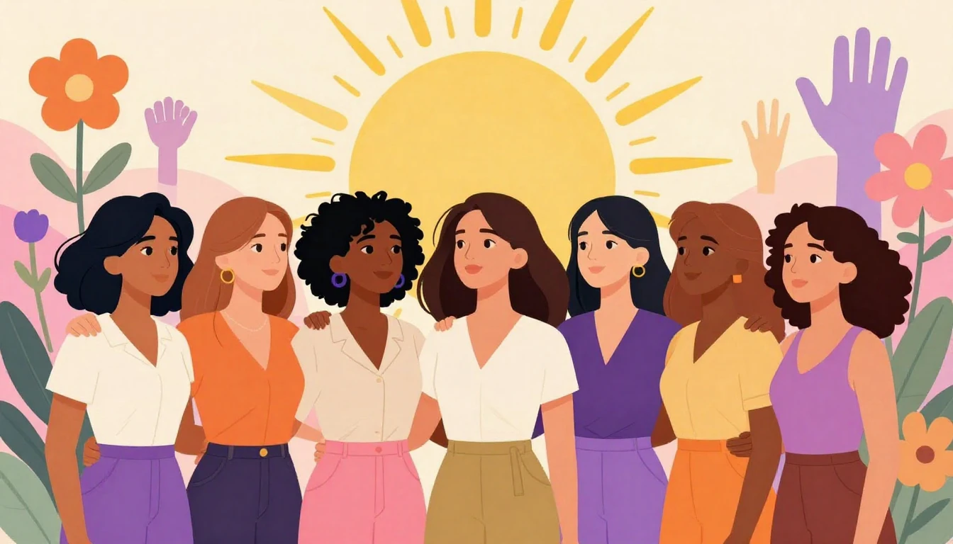 A vibrant and empowering illustration of diverse women stand...