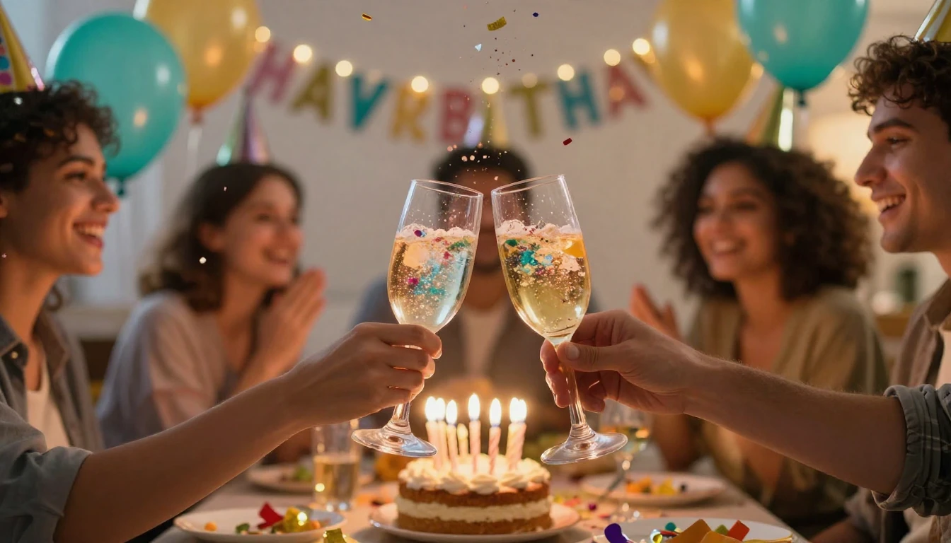 A vibrant and festive birthday scene focusing on friendship ...