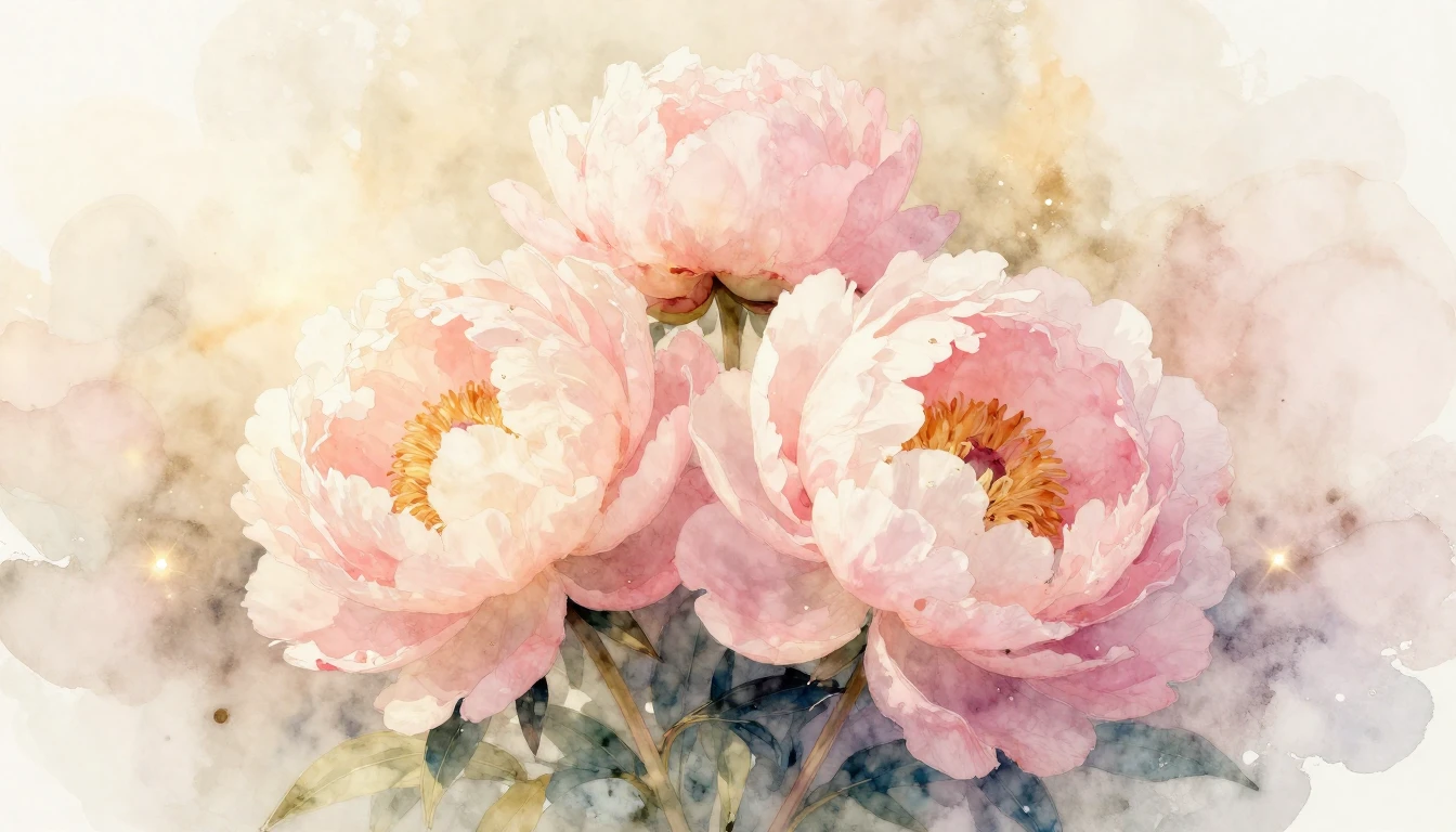 A beautiful and delicate watercolor painting of two blooming...