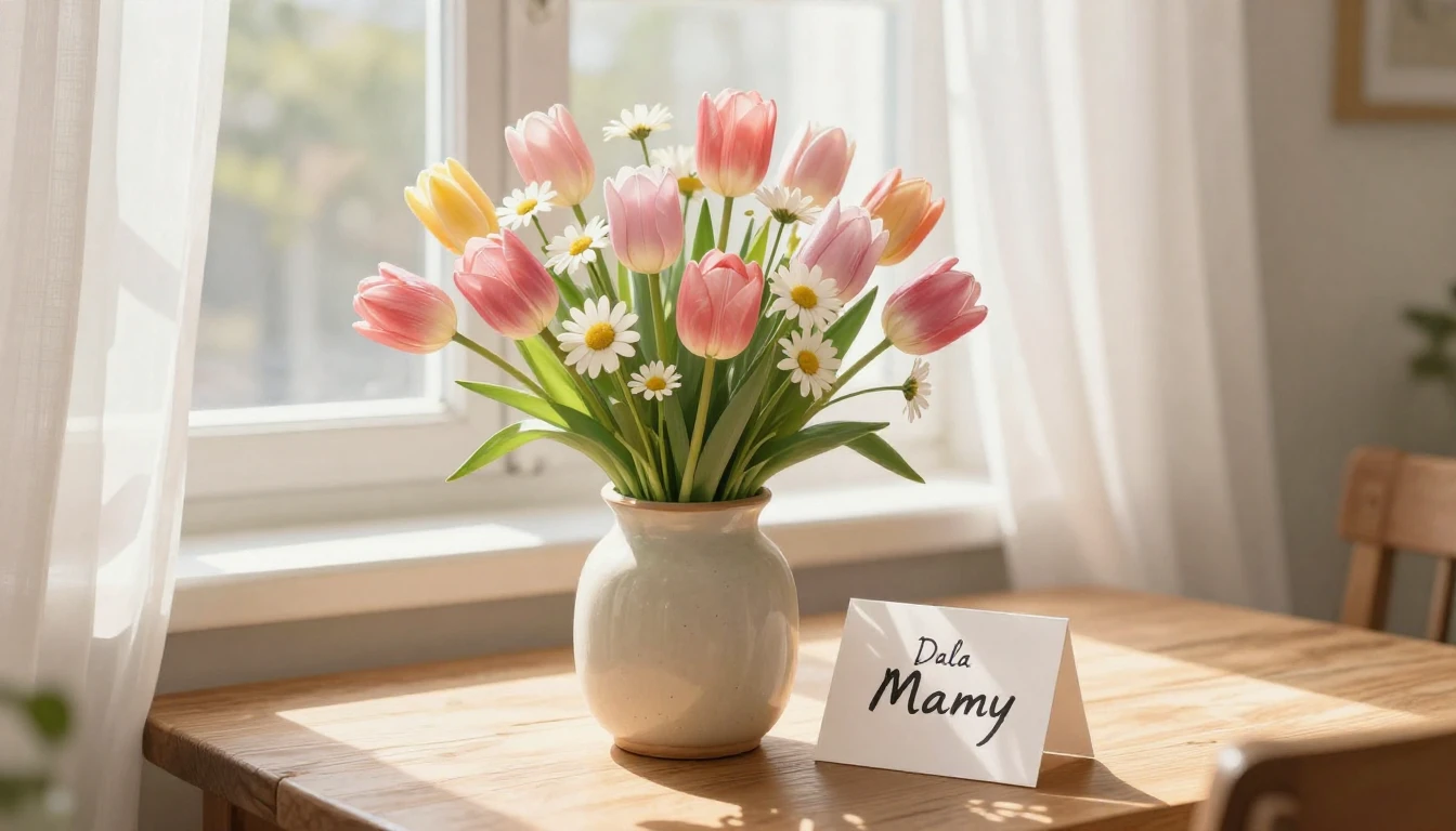 A warm and tender illustration featuring a beautiful bouquet...