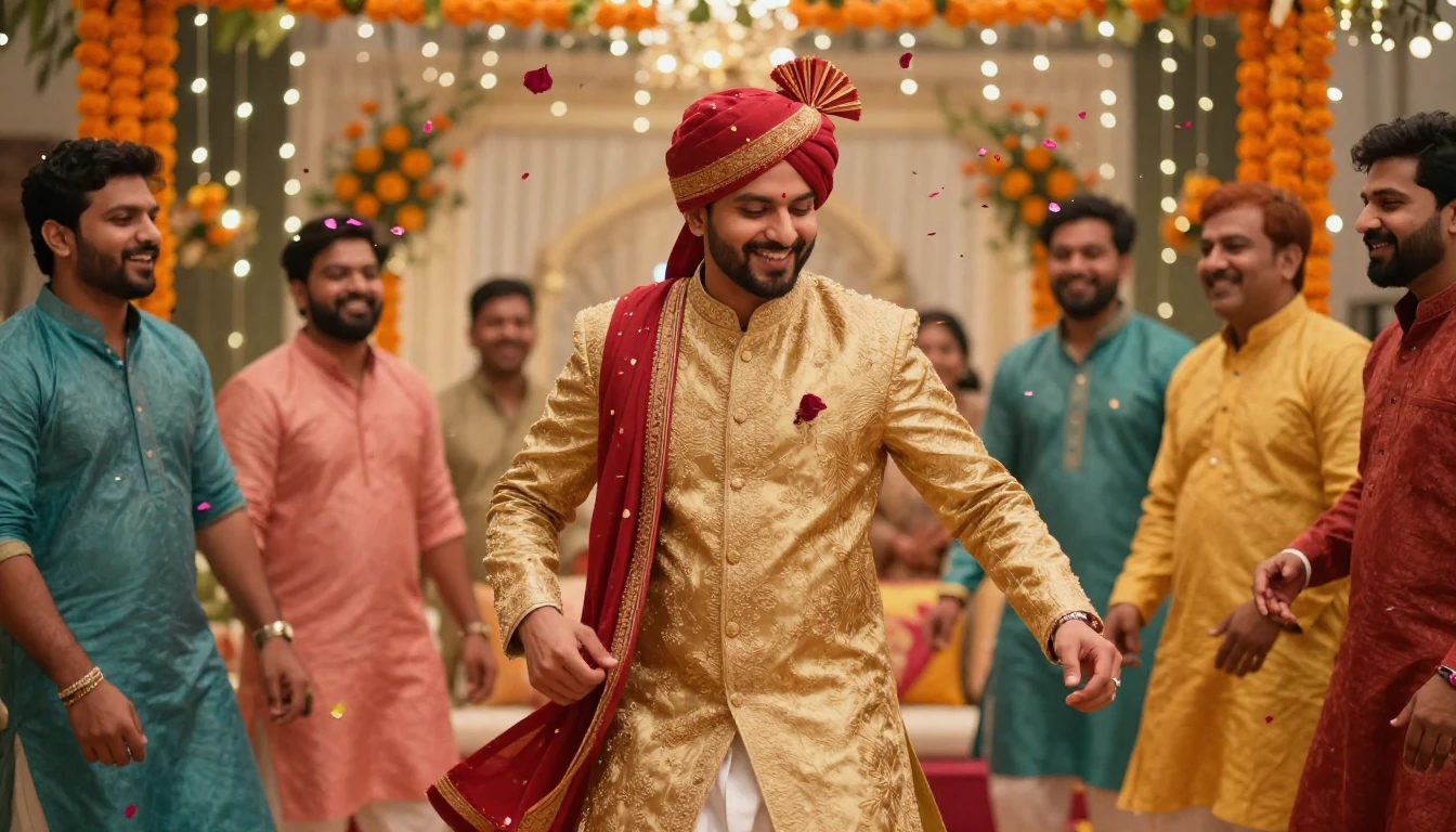 A cinematic, high-resolution shot of an Indian wedding celeb...