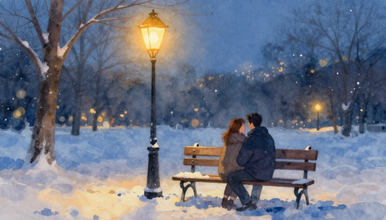 A romantic and soft watercolor painting of a couple sitting ...