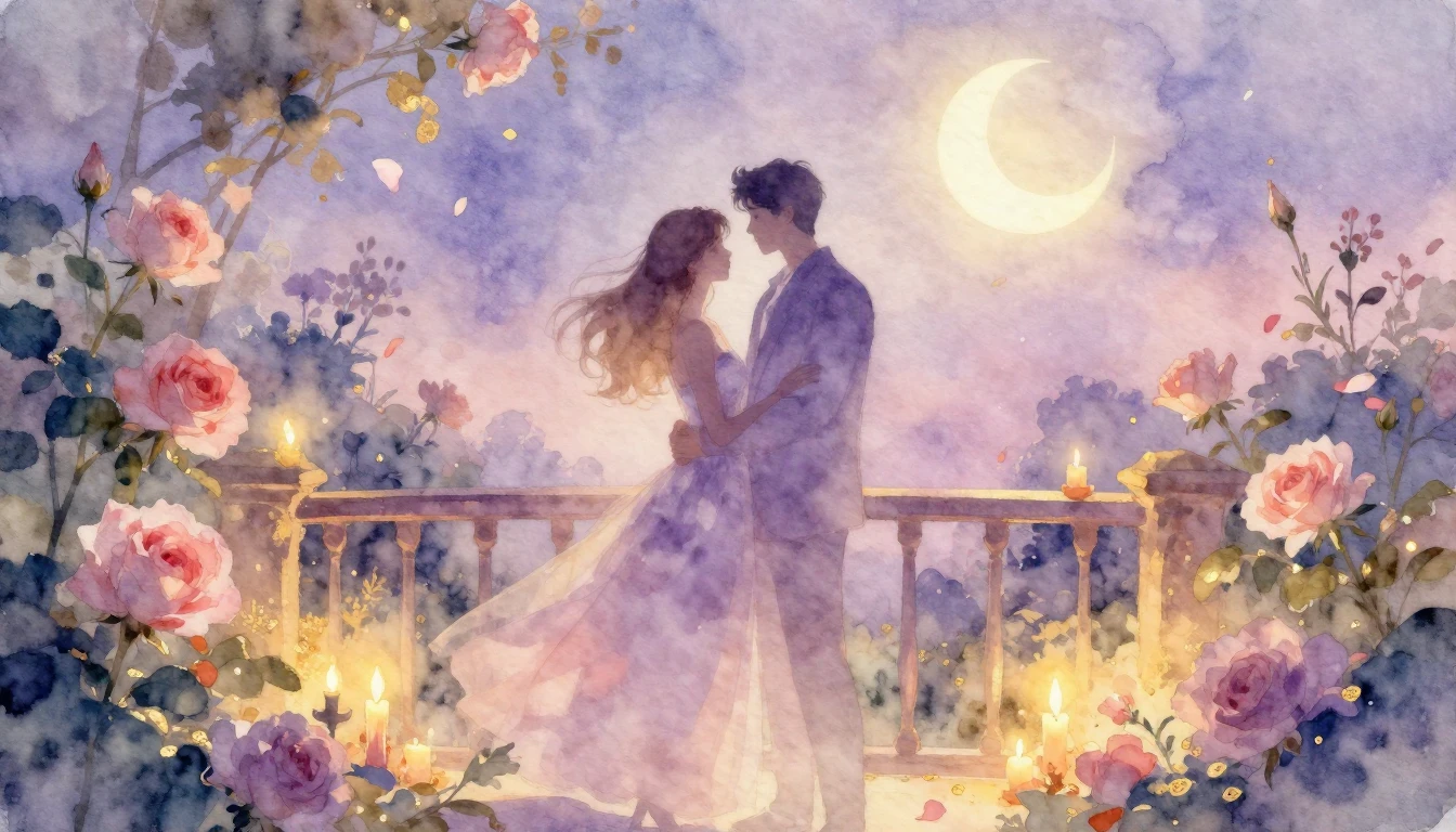 A dreamy and ethereal watercolor painting of two intertwined...