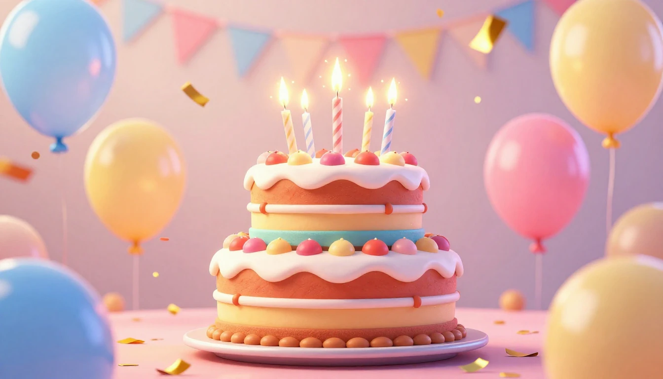 A vibrant and festive birthday celebration scene in a 3D ani...