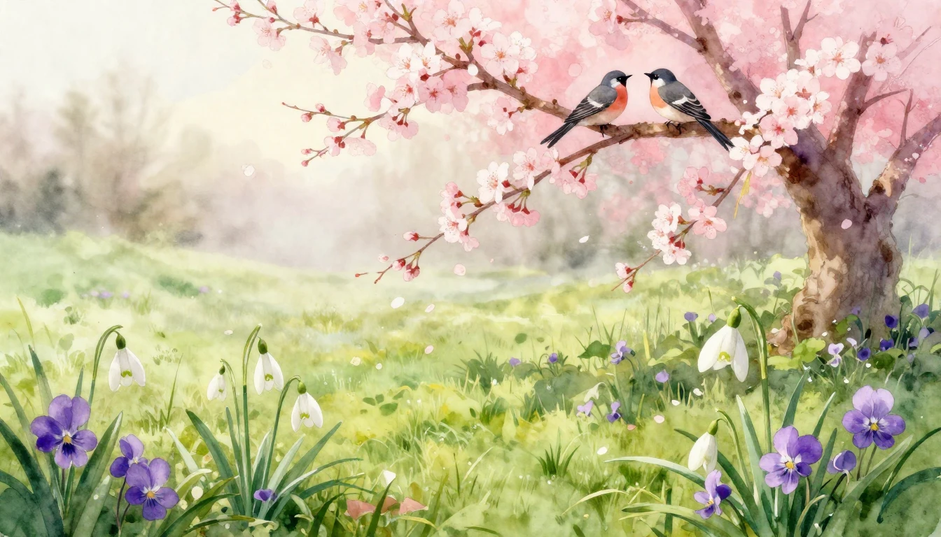 A breathtaking watercolor painting of a lush, blooming meado...