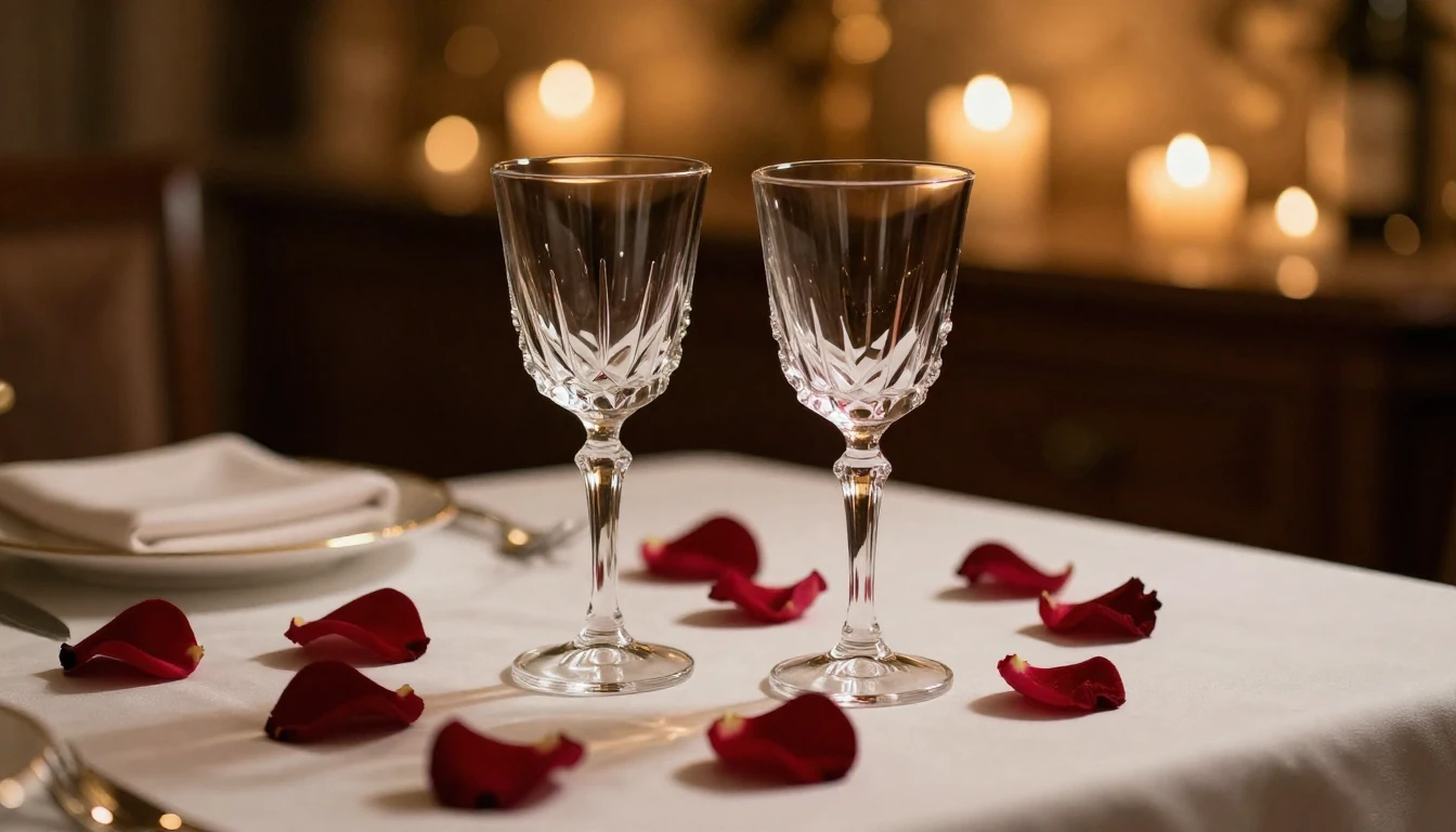 A high-quality cinematic shot of a romantic candlelit dinner...