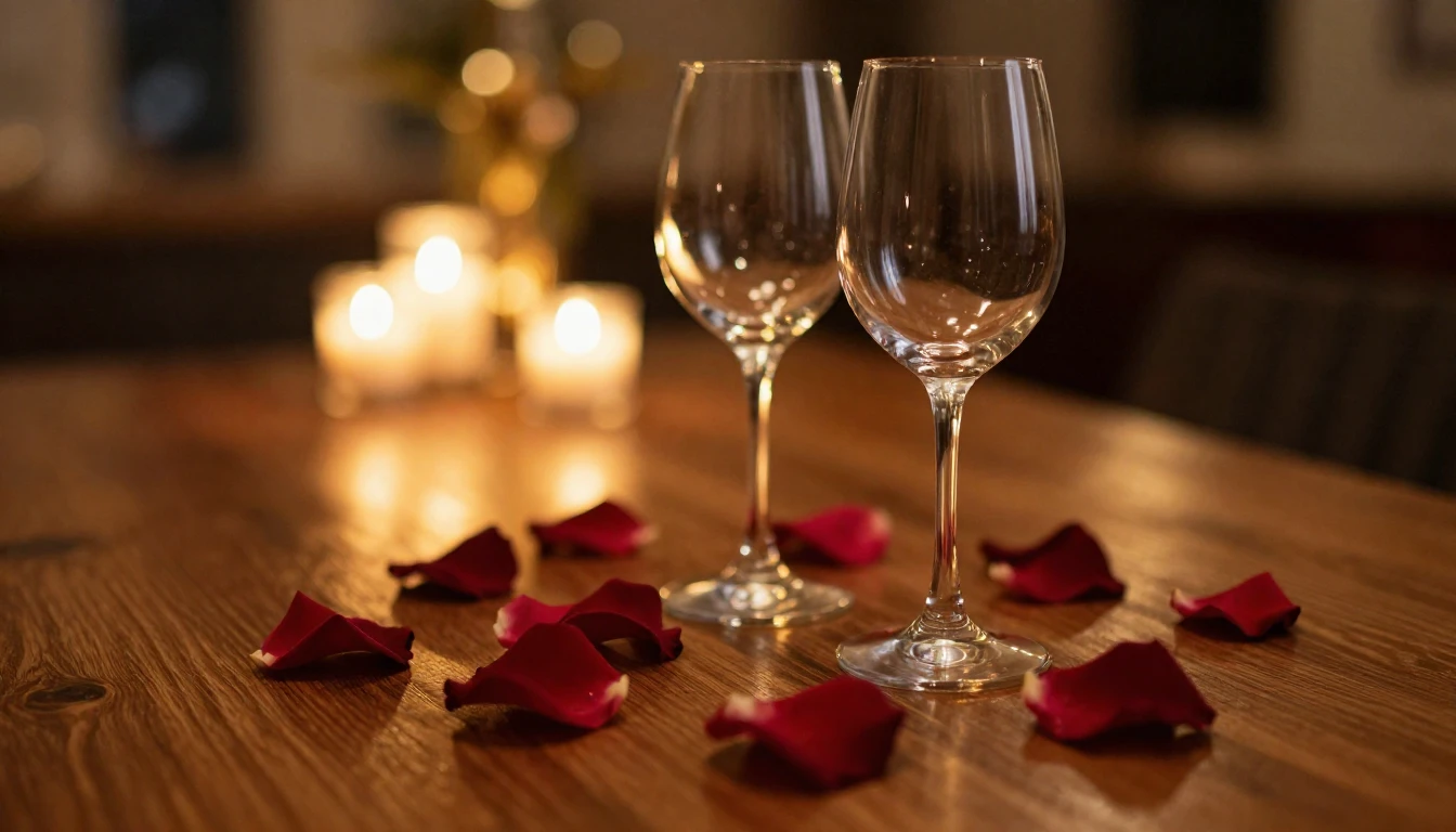 A romantic and atmospheric scene featuring two elegant wine ...