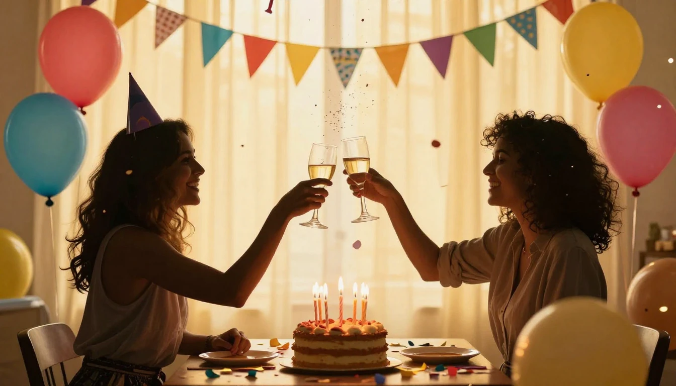 A festive and vibrant birthday celebration scene focusing on...