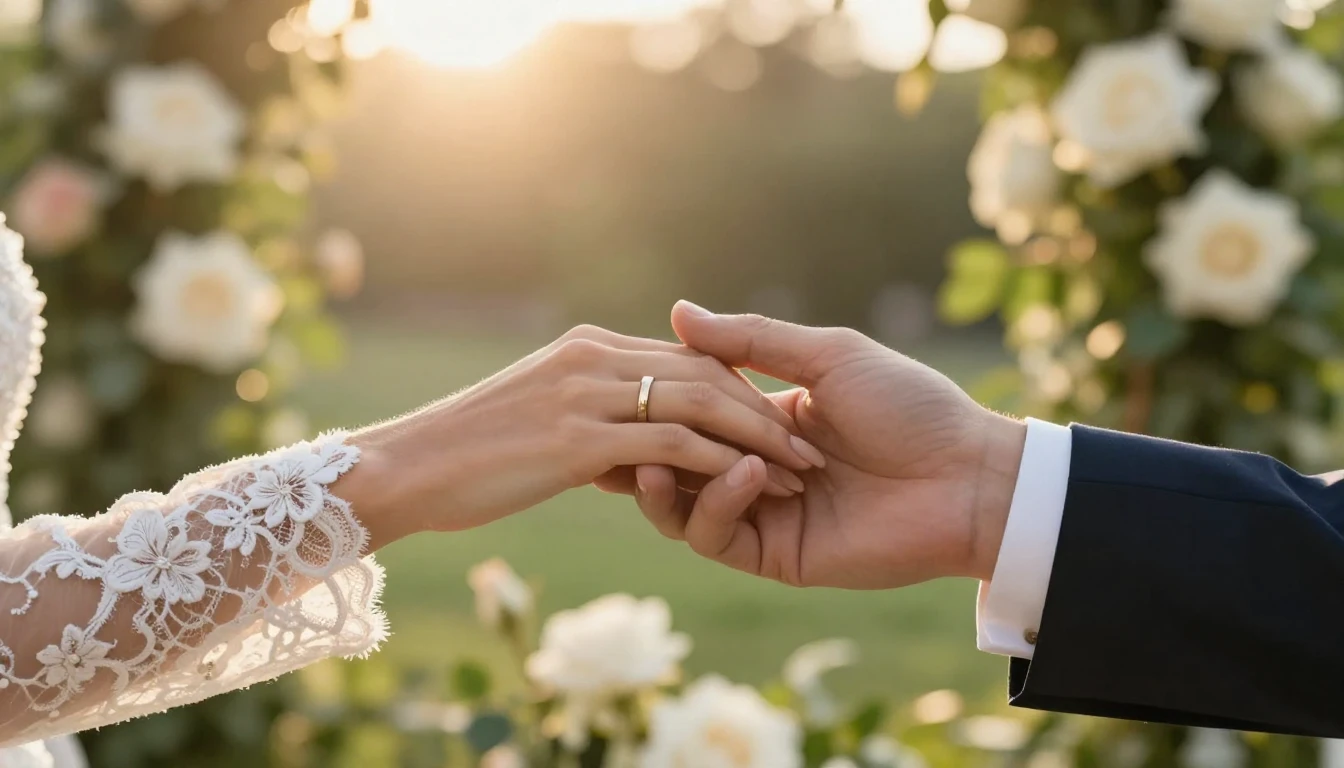 A cinematic close-up shot representing a wedding celebration...