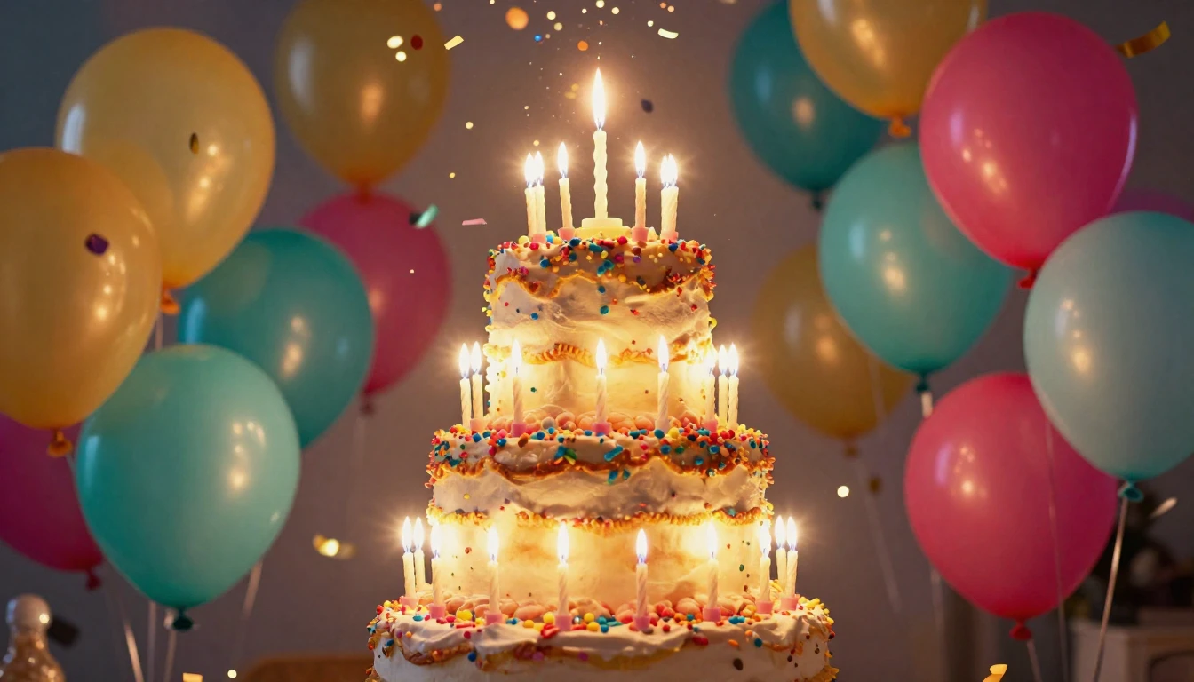 A vibrant and festive scene featuring a large, multi-tiered ...