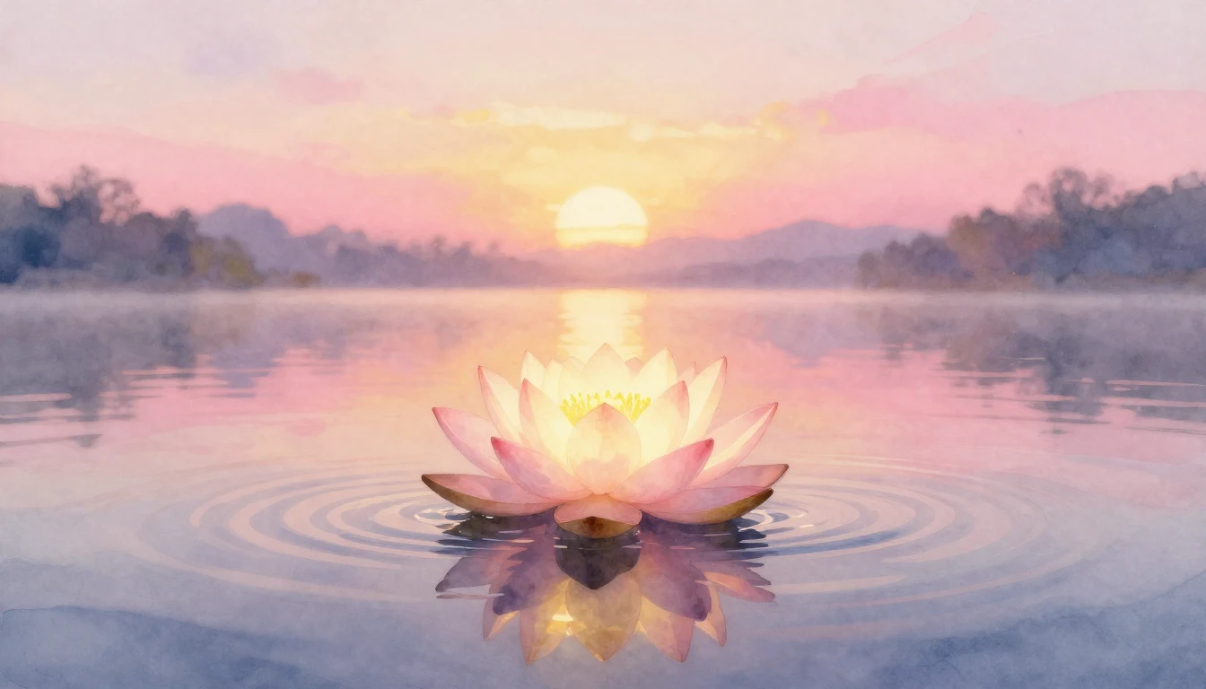 A beautiful watercolor painting of a single glowing lotus fl...