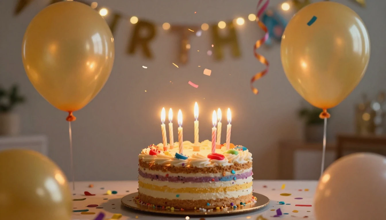 A festive and vibrant birthday celebration scene, centered a...