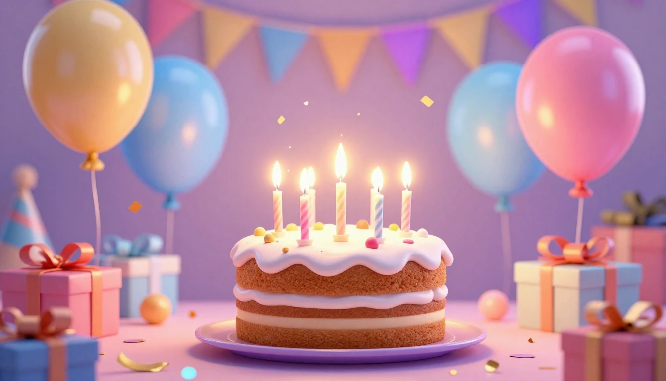 A festive and joyful birthday celebration scene. In the cent...