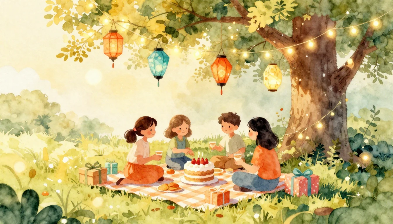 A vibrant and heartwarming watercolor illustration capturing...