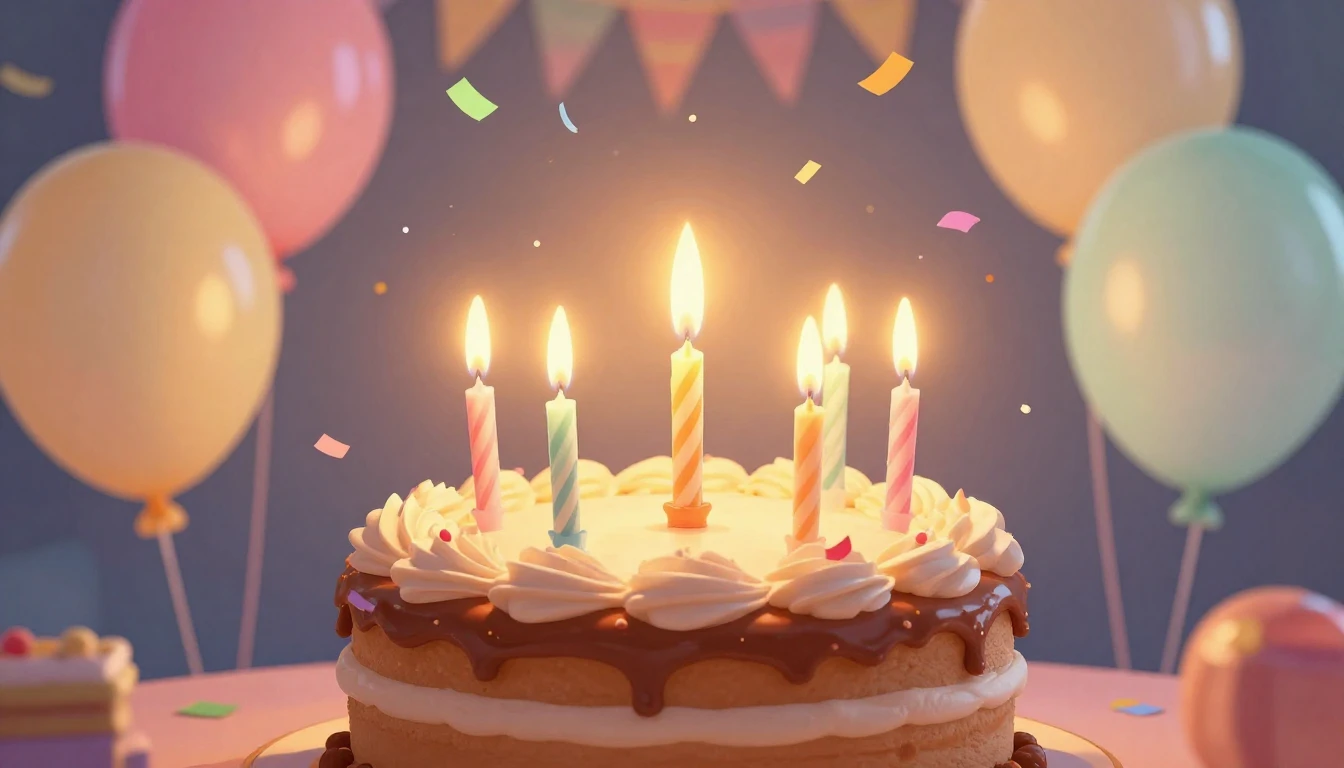 A vibrant and festive birthday illustration featuring a deli...