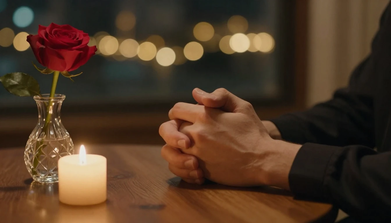 A cinematic close-up shot of a couple holding hands tightly ...