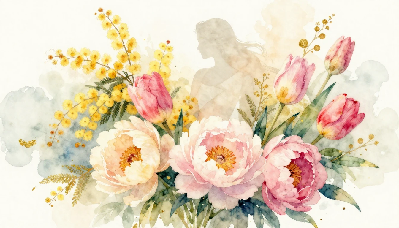 A beautiful watercolor painting of a vibrant bouquet of spri...