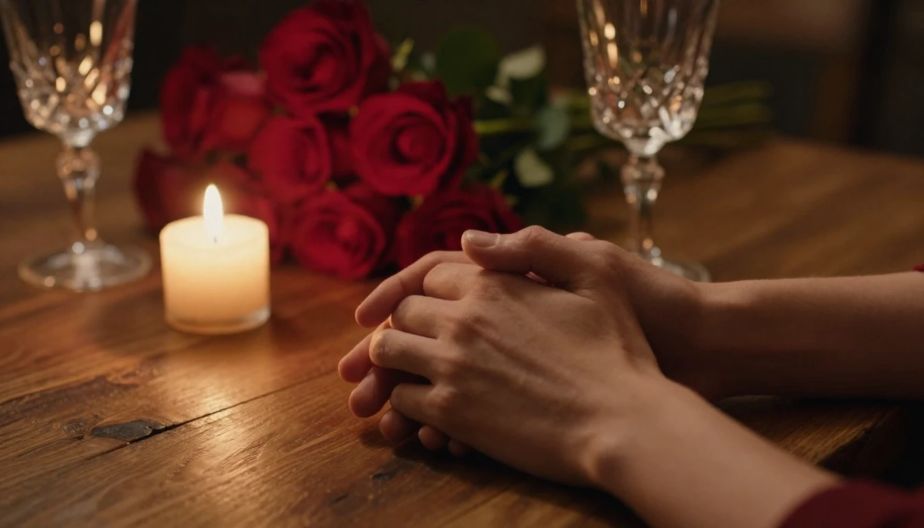 A close-up, cinematic shot of two hands holding each other g...