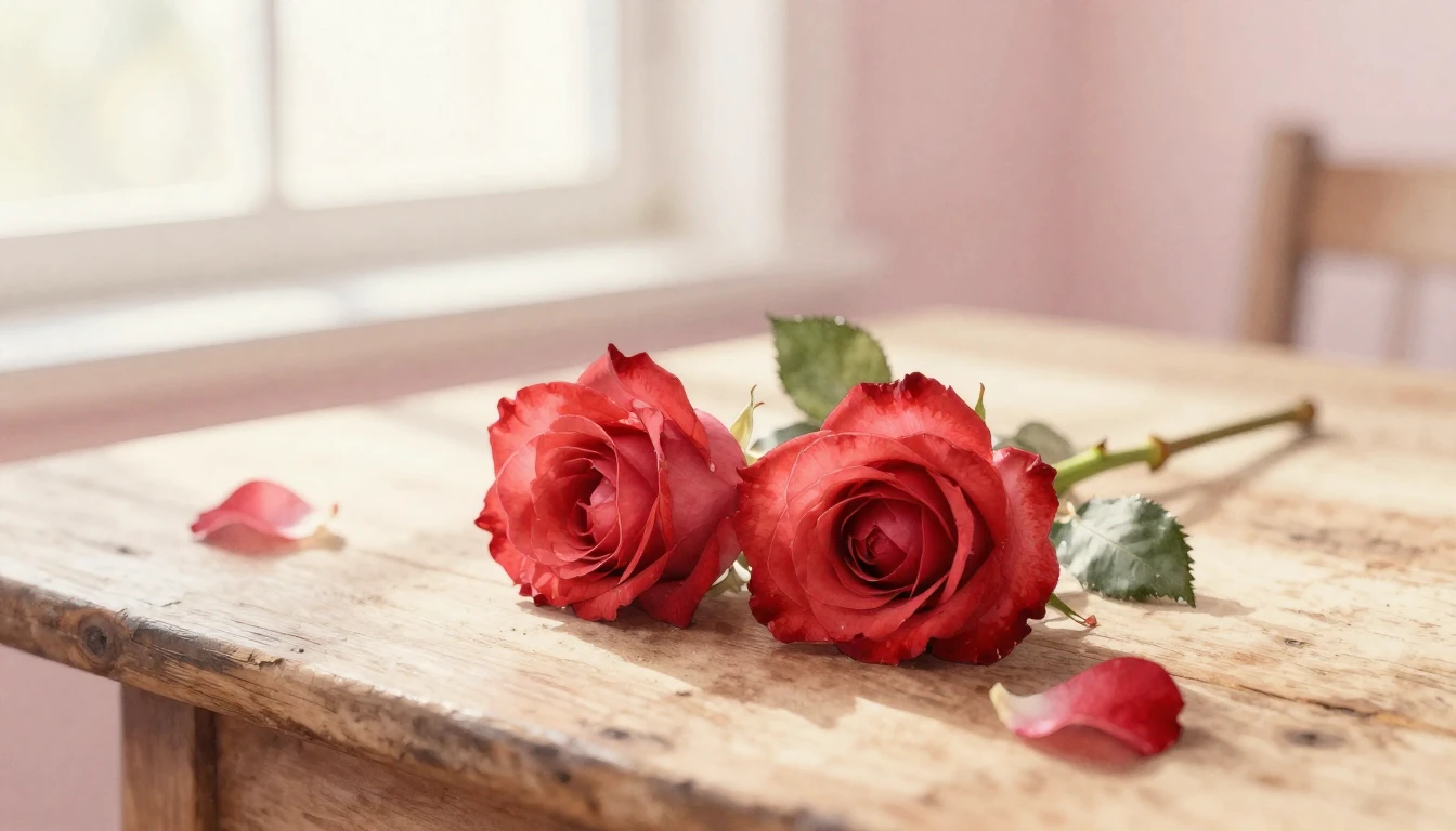 A beautiful watercolor painting of two delicate red roses in...