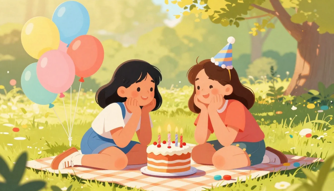 A vibrant and cheerful illustration depicting a birthday cel...
