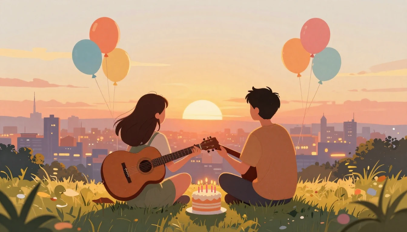 A warm and festive illustration showing two friends sitting ...