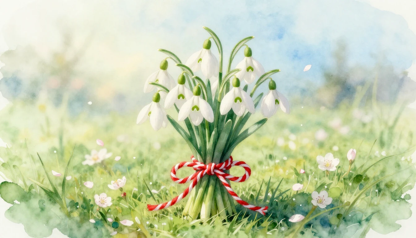 A delicate watercolor painting capturing the essence of Mărț...