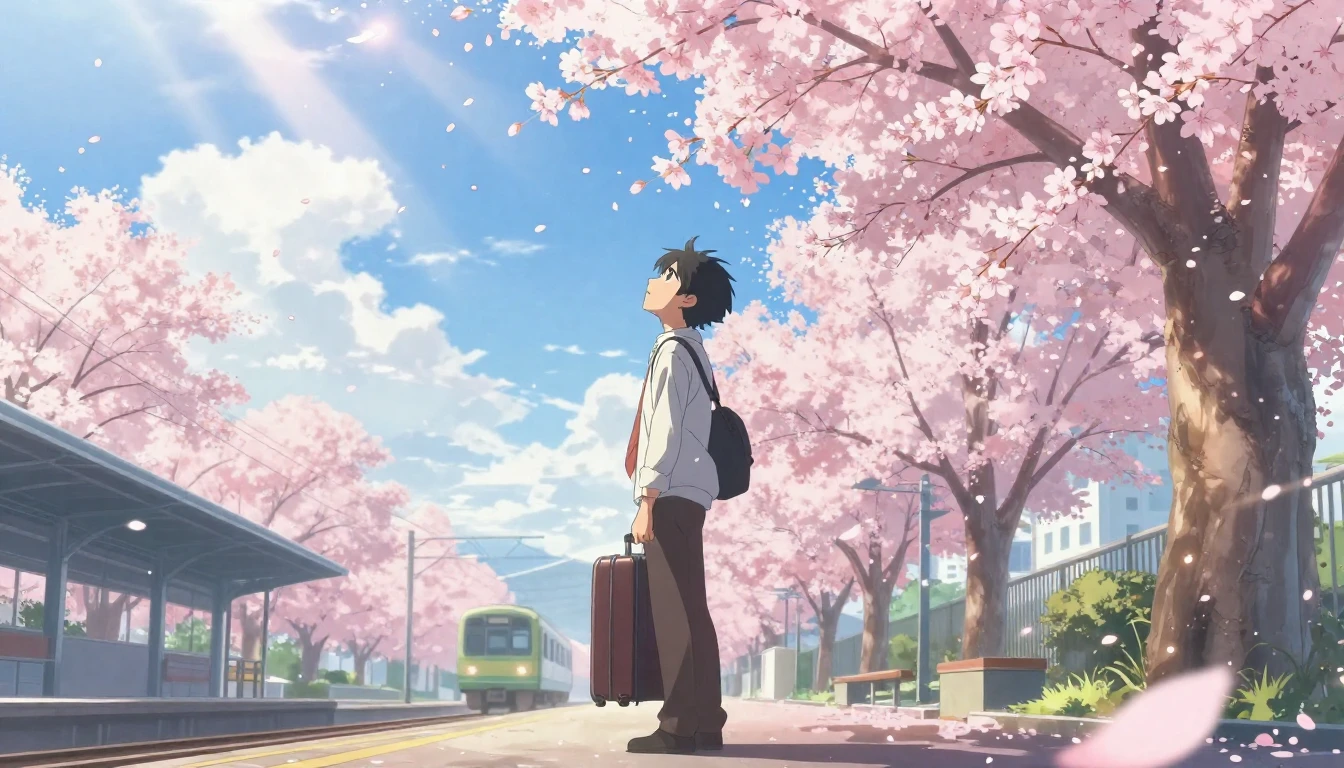 A high-quality anime style illustration of a young person st...